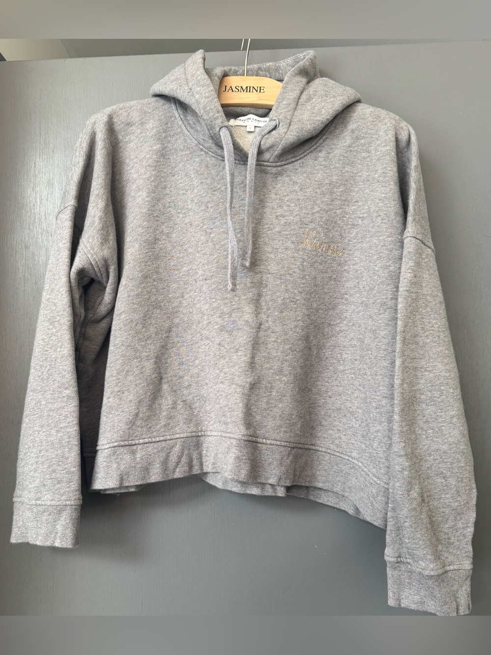 Maison Labiche Sz L  Gray Cropped Hoodie Sweatshirt